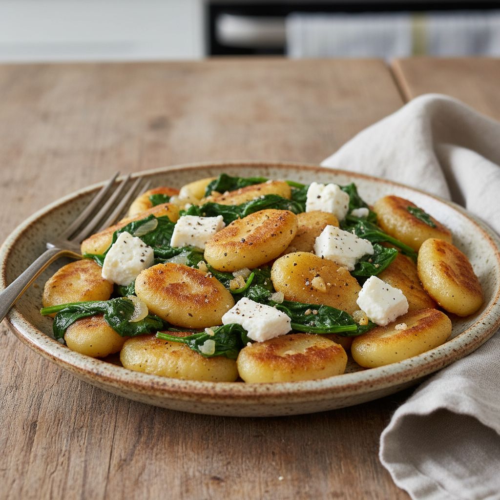 Gnocchi-Pfanne-mit-Spinat-und-Feta