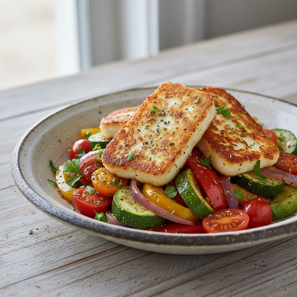 Mediterrane-Gemysepfanne-mit-Halloumi