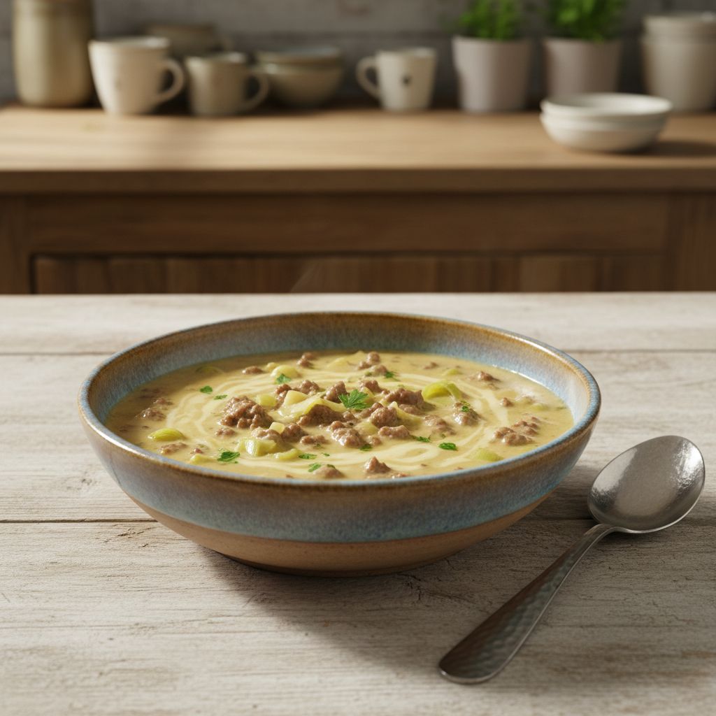 Cremige-Kyse-Lauch-Suppe-mit-Hackfleisch