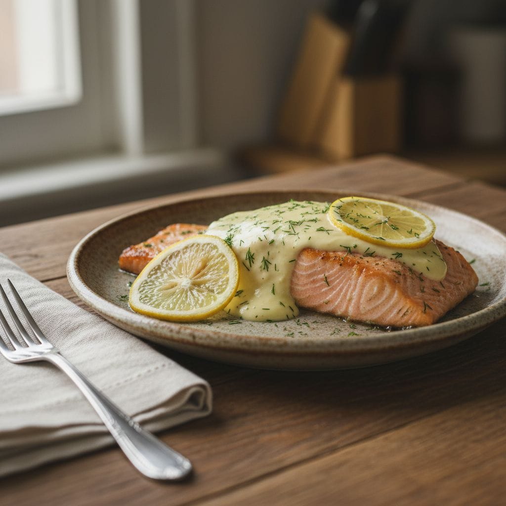 Ofen-Lachs-mit-Zitronen-Dill-Sauce