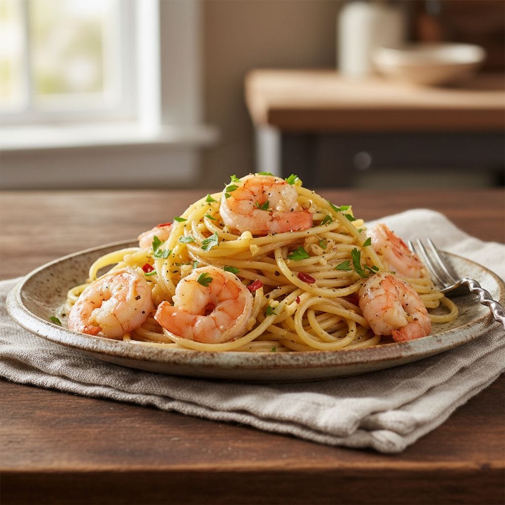 Spaghetti-mit-Garnelen-und-Knoblauch